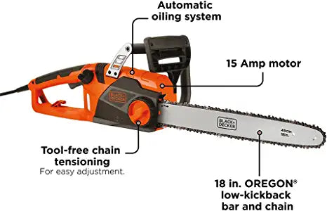 BLACK+DECKER Electric Chainsaw, 18-Inch, 15-Amp, Corded