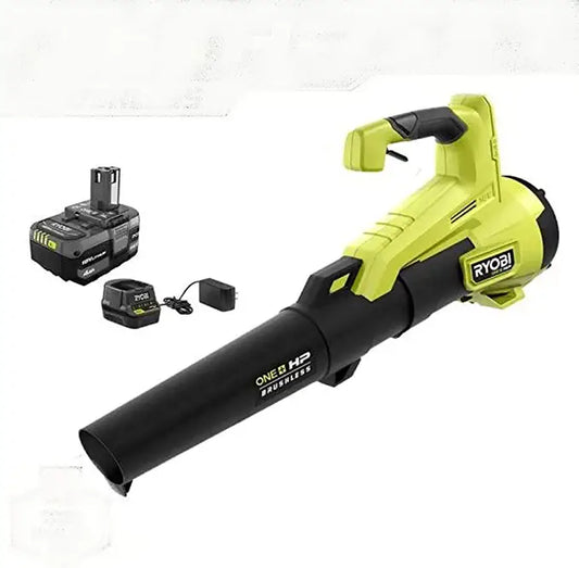 RYOBI ONE+ 18V Brushless Whisper Series 110 MPH 410 CFM Cordless Battery Jet Fan Leaf Blower with 4.0 Ah Battery and Charger