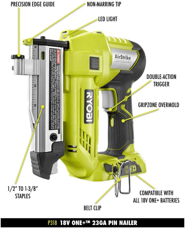 RYOBI ONE+ 18V Cordless AirStrike 23-Gauge 1-3/8 in. Headless Pin Nailer (Tool Only)