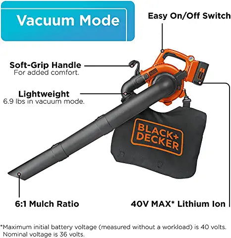 BLACK+DECKER 40V Leaf Blower/Leaf Vacuum Kit, Cordless