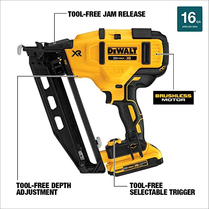 DEWALT 20V MAX* XR Finish Nailer, Angled, 16GA