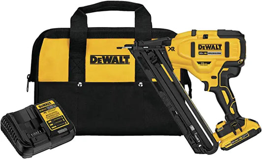 DEWALT 20V MAX Finish Nailer Kit, Angled, 15GA, Battery, Charger & Bag