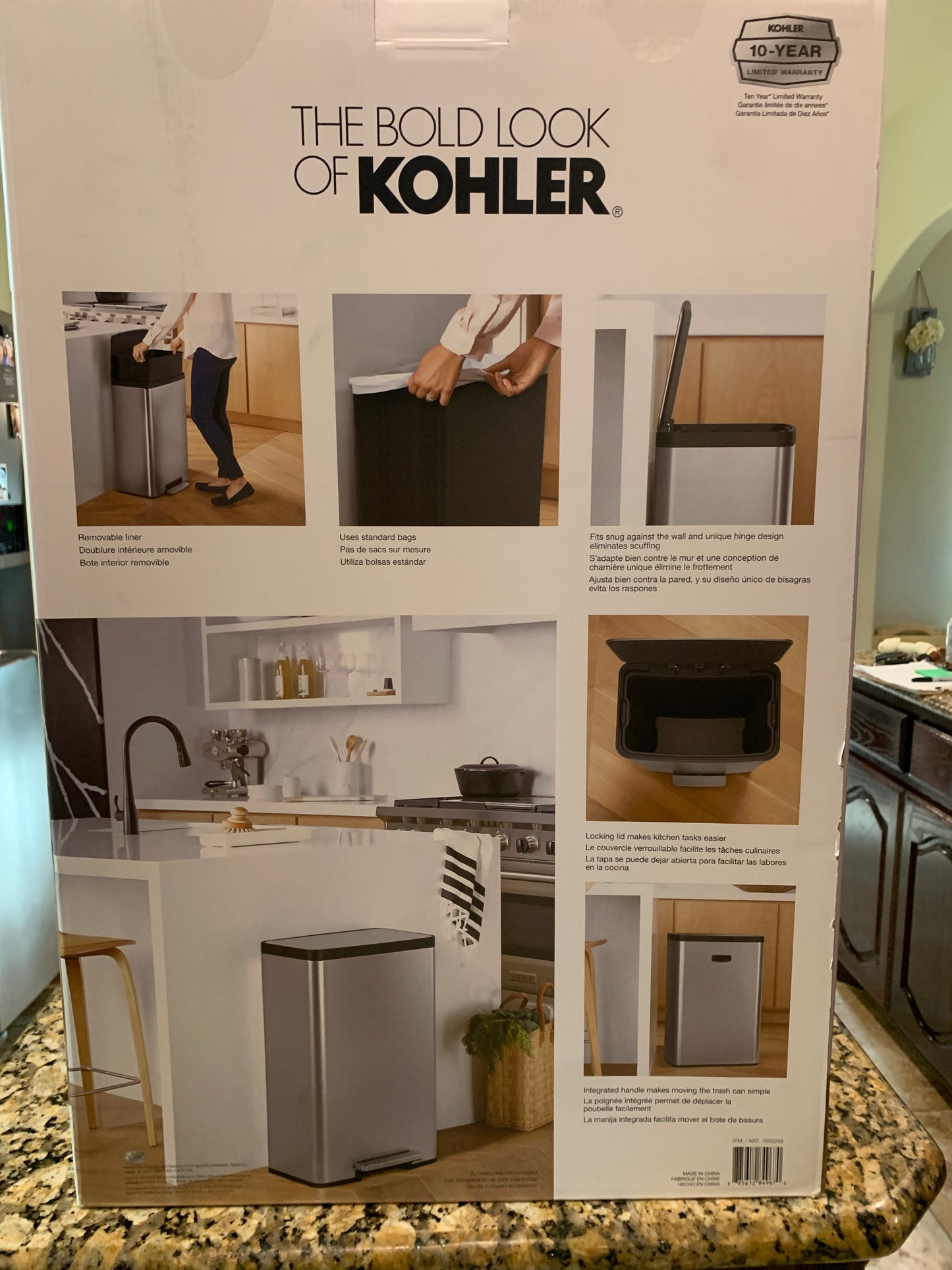 Kohler 47L 12.4 gal stainless steel trash can