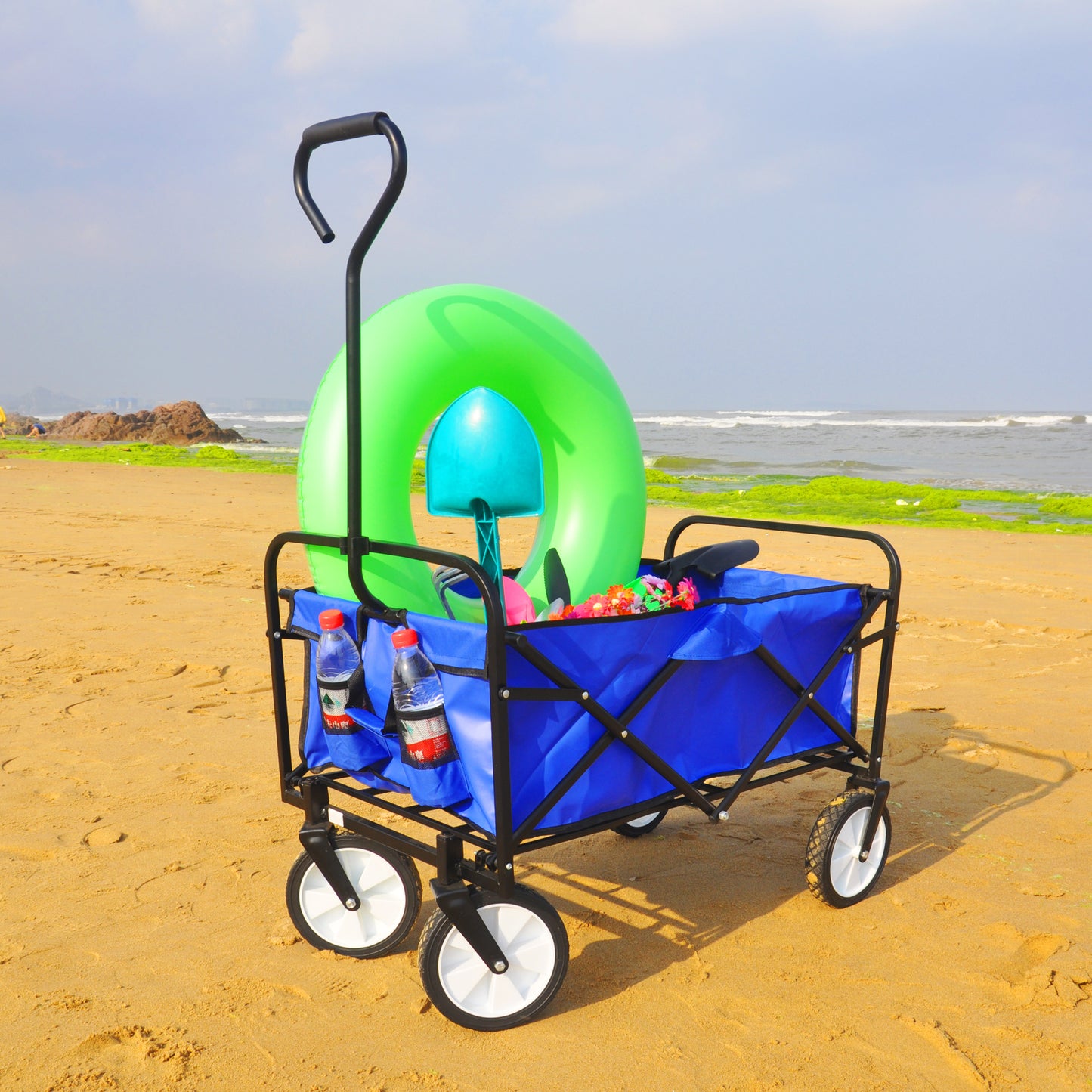 Outdoor  Folding Wagon Garden ;  Large Capacity Folding Wagon Garden Shopping Beach Cart ; Heavy Duty Foldable Cart;  for Outdoor Activities;  Beaches;  Parks;  Camping