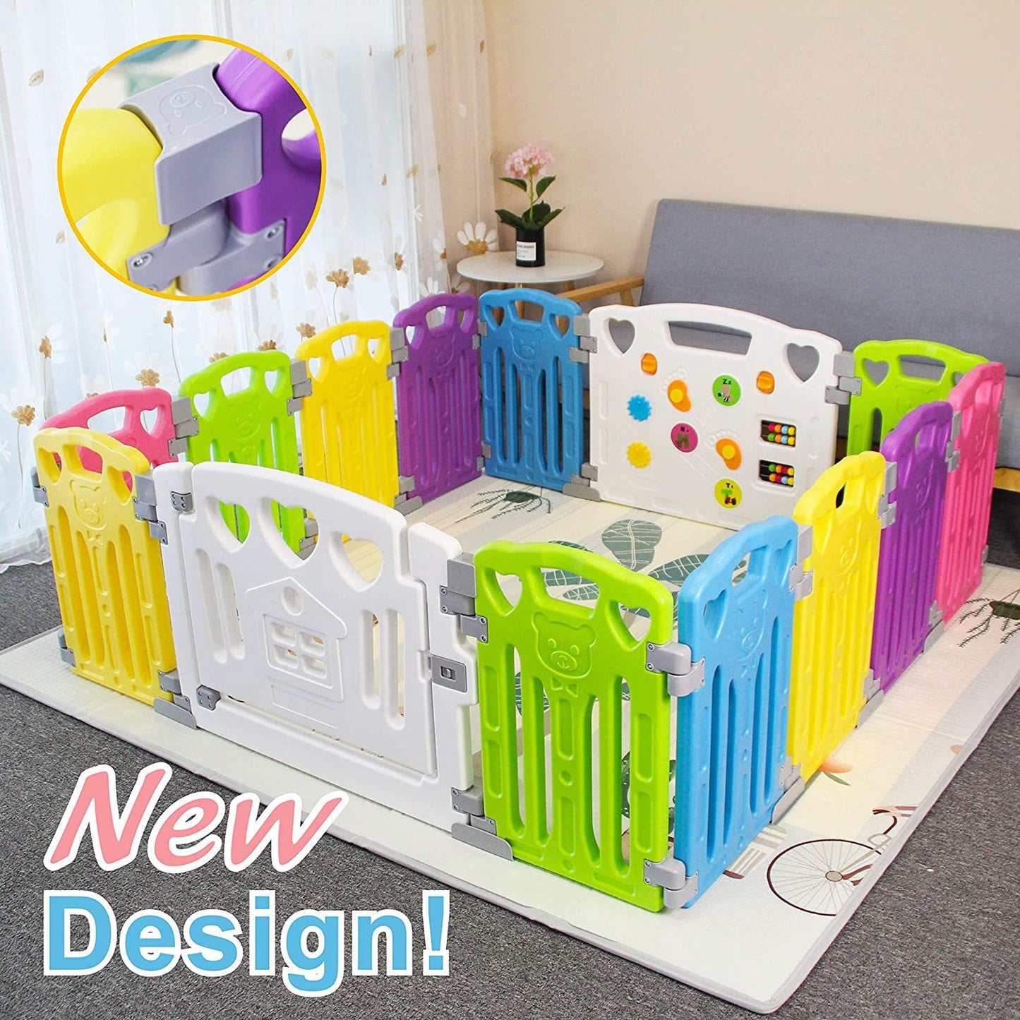 Baby Playpen Kids Activity Centre Safety Play Yard Home Indoor Outdoor New Pen (Multicolour, Classic Set 14 Panel)