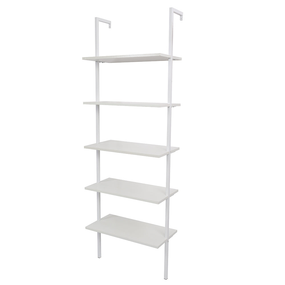 5-Shelf Wood Ladder Bookcase with Metal Frame, Industrial 5-Tier Modern Ladder Shelf Wood Shelves XH