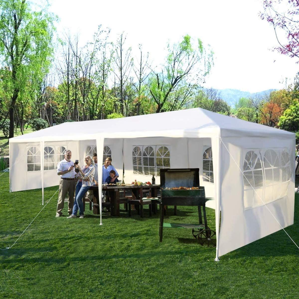 Heavy Duty Canopy Event Tent-10'x30' Outdoor White Gazebo Party Wedding Tent, Sturdy Steel Frame Shelter w/5 Removable Sidewalls Waterproof Sun Snow,Waterproof, Easy Set