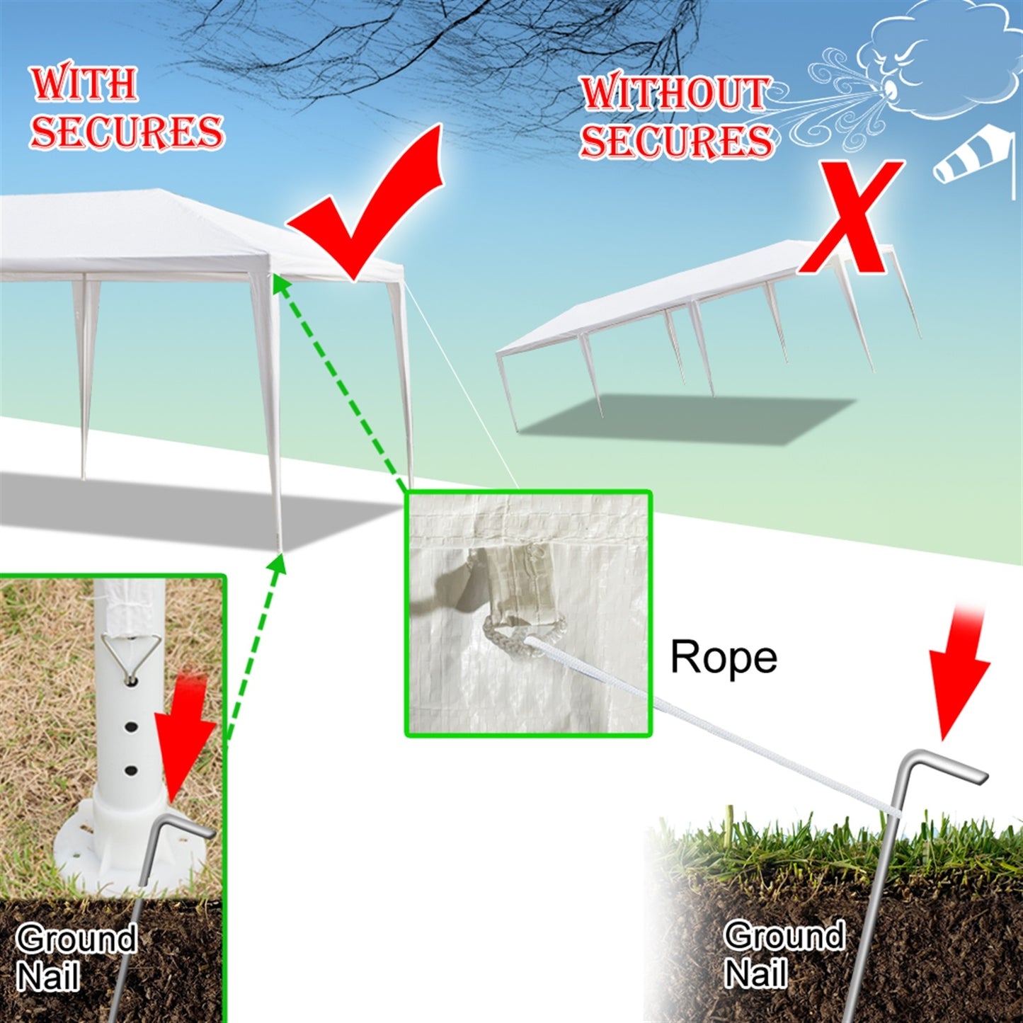 Heavy Duty Canopy Event Tent-10'x30' Outdoor White Gazebo Party Wedding Tent, Sturdy Steel Frame Shelter w/5 Removable Sidewalls Waterproof Sun Snow,Waterproof, Easy Set