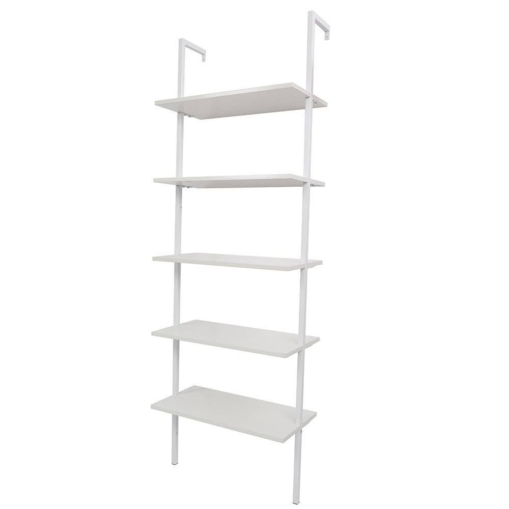 5-Shelf Wood Ladder Bookcase with Metal Frame, Industrial 5-Tier Modern Ladder Shelf Wood Shelves XH