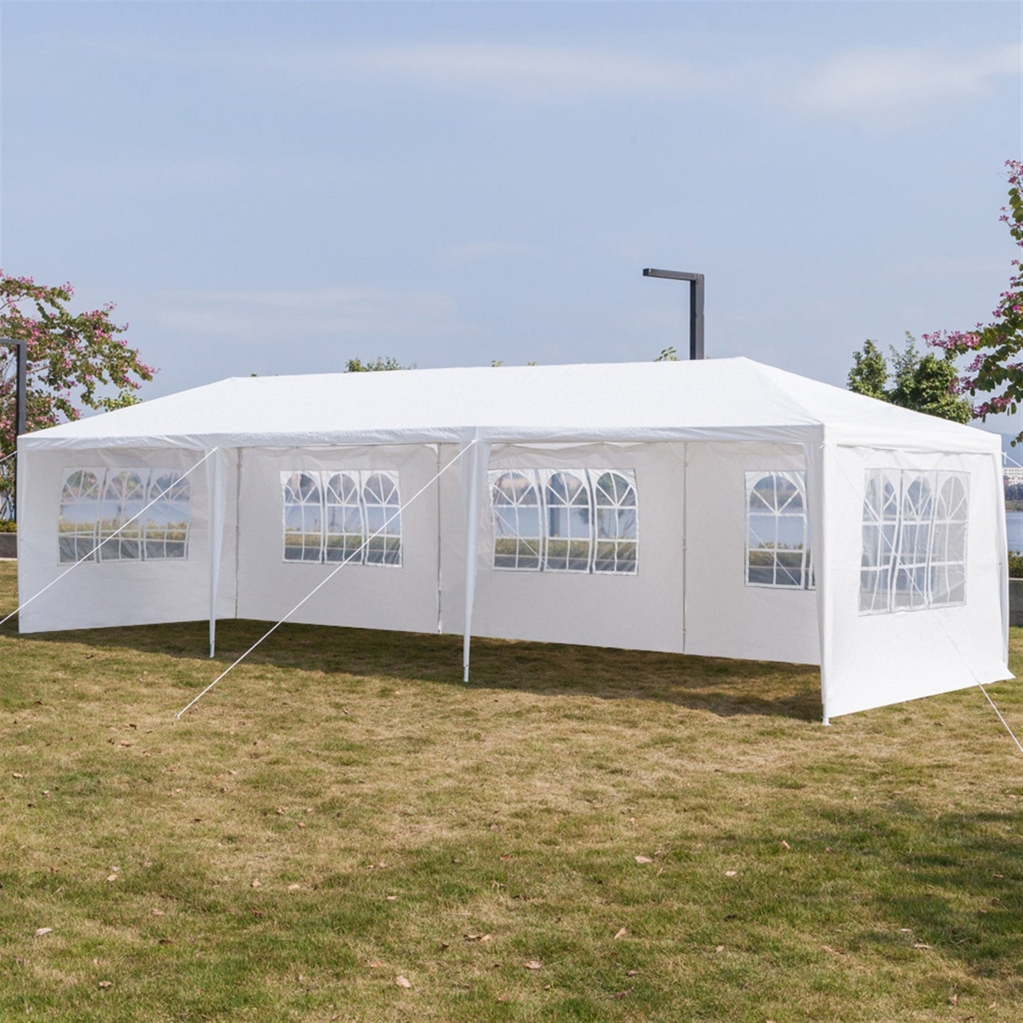 Heavy Duty Canopy Event Tent-10'x30' Outdoor White Gazebo Party Wedding Tent, Sturdy Steel Frame Shelter w/5 Removable Sidewalls Waterproof Sun Snow,Waterproof, Easy Set