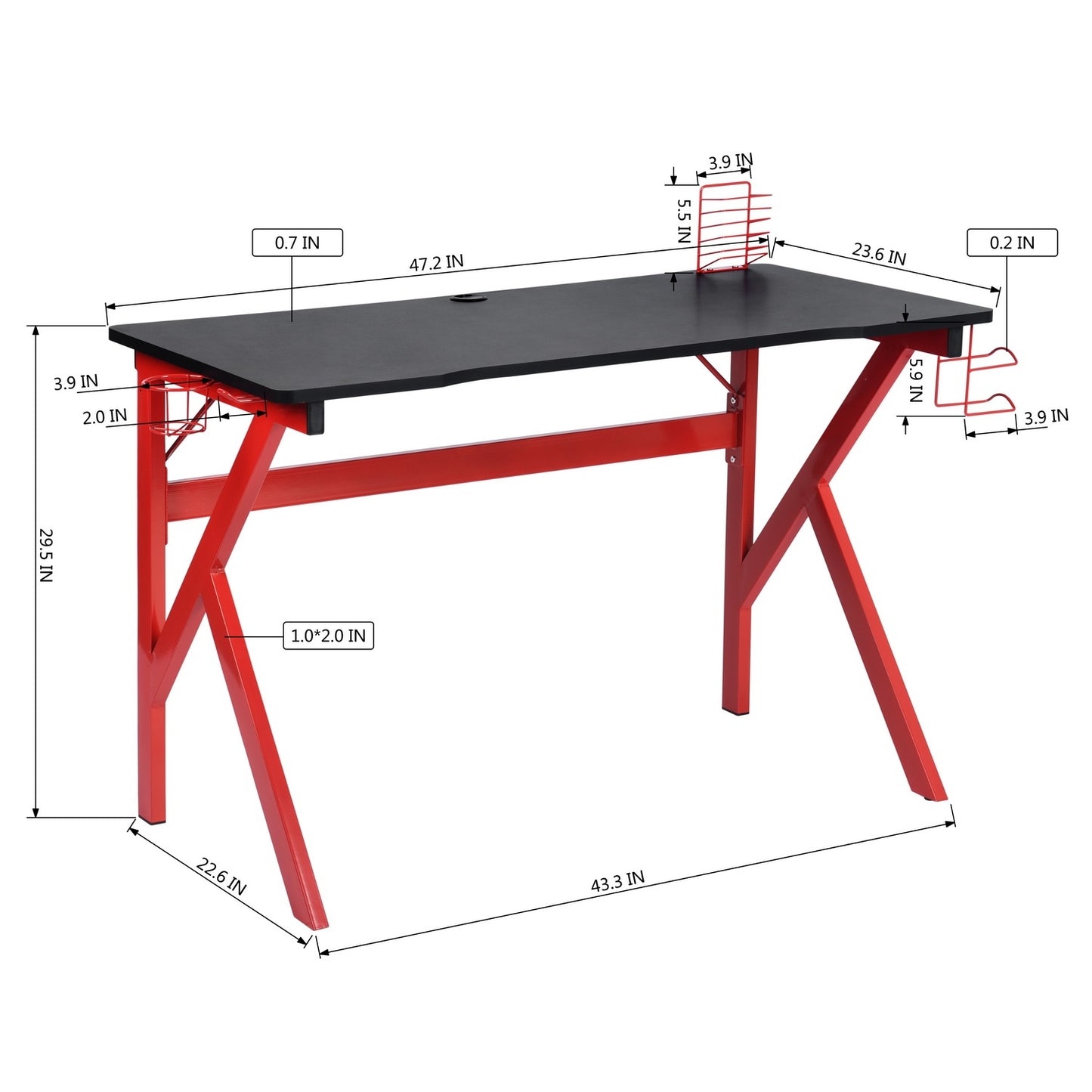 Gaming Desk, 47.2" Gaming Workstation with Cup Holder, Headphone Hook, Gamepad Bracket, Cable Management, Home Office Computer Desk Writing Table Students PC Desk