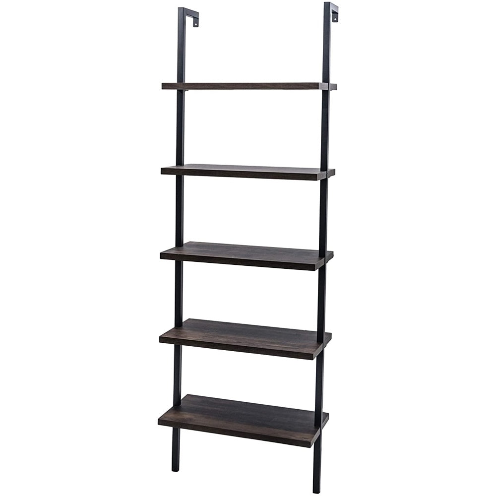 5-Shelf Wood Ladder Bookcase with Metal Frame, Industrial 5-Tier Modern Ladder Shelf Wood Shelves XH