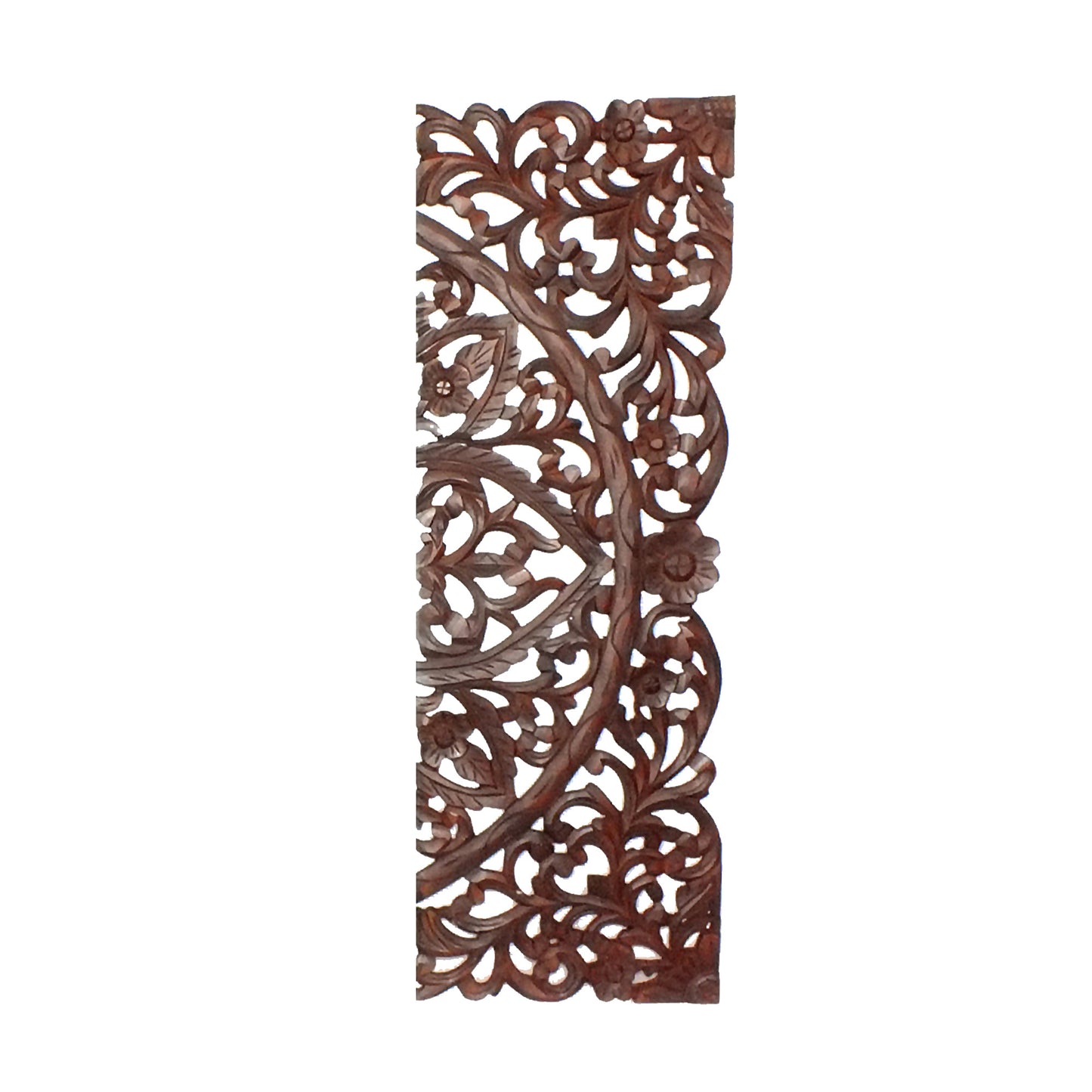 Three Piece Wooden Wall Panel Set with Traditional Scrollwork and Floral Details, Brown