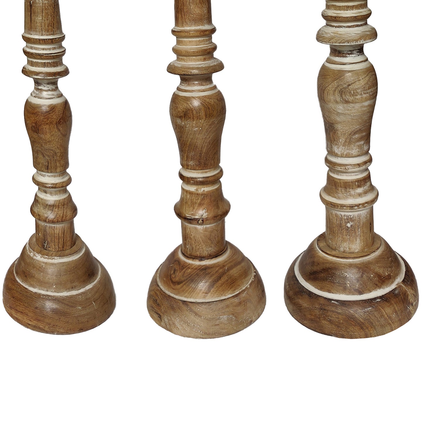 Handcrafted Distressed Wooden Candle Holder with Pedestal Body, Brown, Set of 3