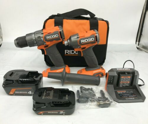 RIDGID 18V Brushless Cordless 2-Tool Combo Kit with Hammer Drill, Impact Driver, (2) Batteries, Charger, and Bag